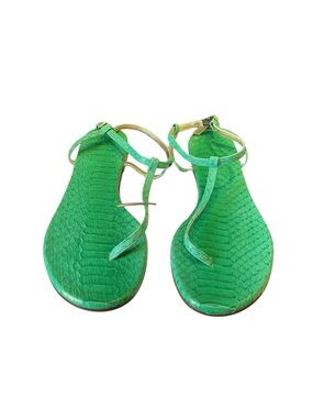 Y2K Green Avec Moderation Snake Skin Python Thong Strappy Flat Sandal